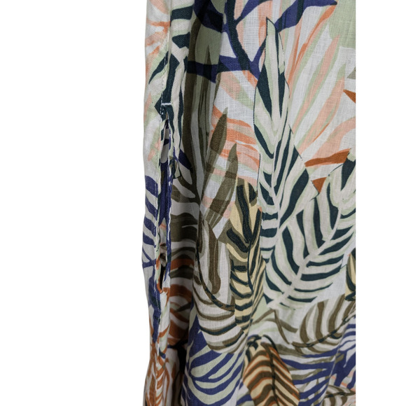 Tahari Dress Womens Medium Linen Sleeveless Leaf Print Summer Tropical V Neck - Picture 7 of 10